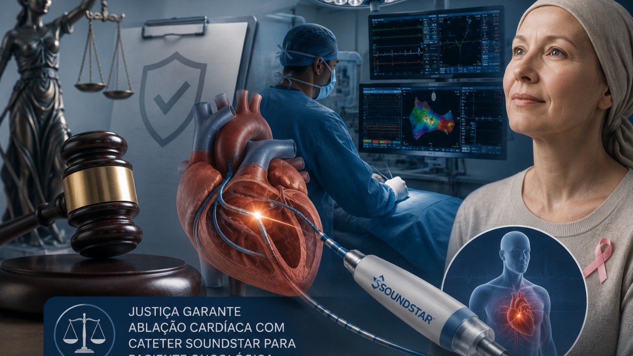 Imagem Justiça garante ablação cardíaca com cateter Soundstar para paciente oncológica.